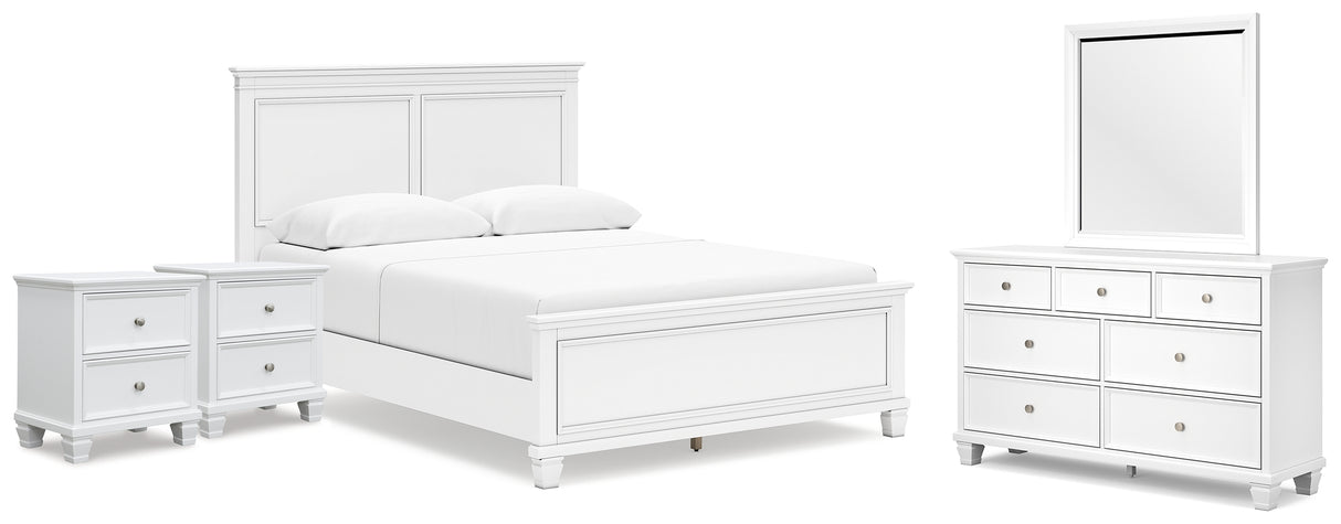 Fortman Queen Panel Bed with Mirrored Dresser and 2 Nightstands in White from Ashley Furniture - Luna Furniture