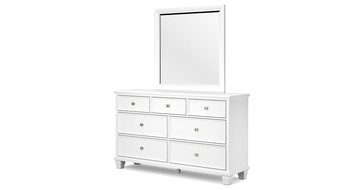 Fortman King Panel Storage Bed with Mirrored Dresser and Nightstand in White from Ashley Furniture - Luna Furniture