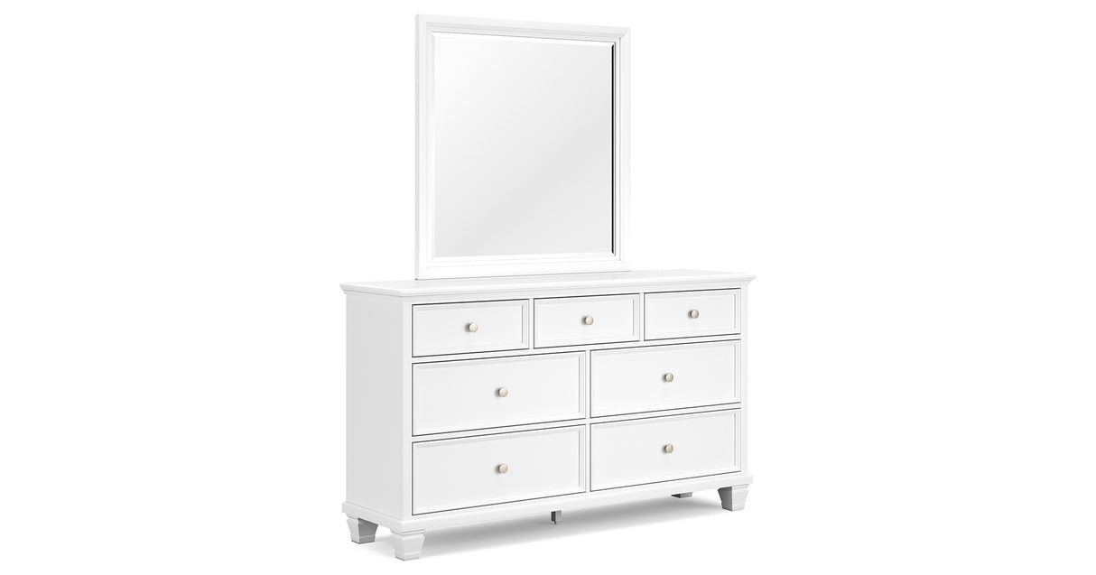 Fortman King Panel Bed with Mirrored Dresser and Chest in White from Ashley Furniture - Luna Furniture