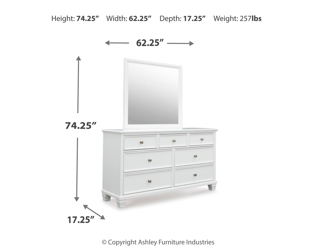 Fortman Queen Panel Storage Bed with Mirrored Dresser in White from Ashley - Luna Furniture