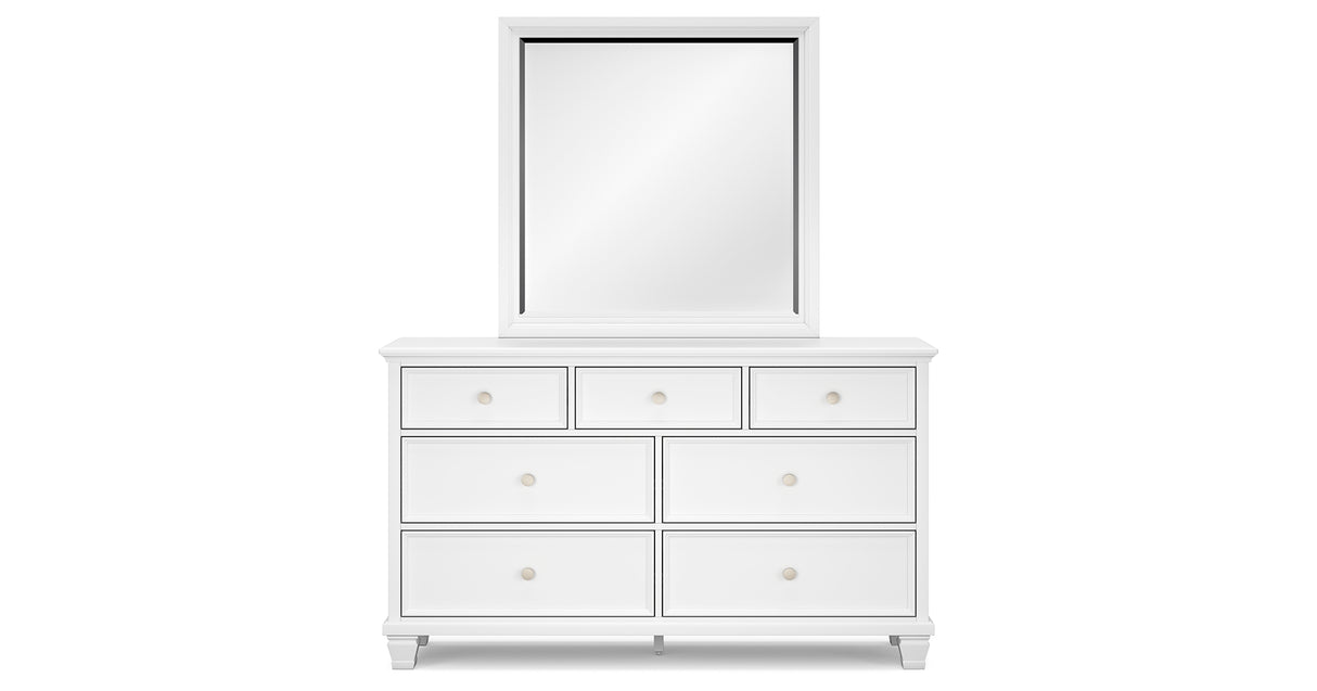 Fortman King Panel Storage Bed with Mirrored Dresser and Nightstand in White from Ashley Furniture - Luna Furniture