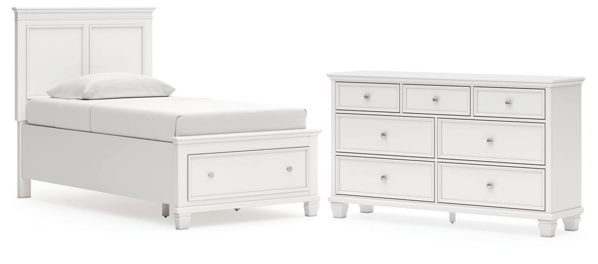 Fortman Twin Panel Storage Bed with Dresser in White from Ashley Furniture - Luna Furniture