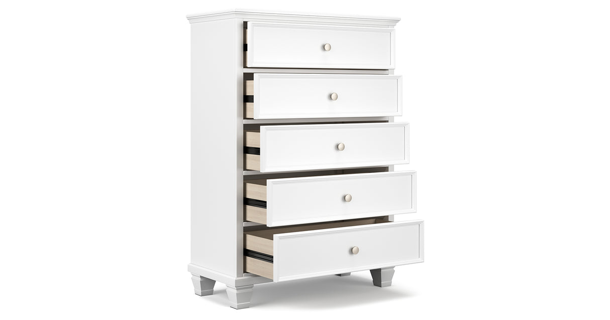 Fortman Queen Panel Storage Bed with Dresser and Chest in White from Ashley Furniture - Luna Furniture