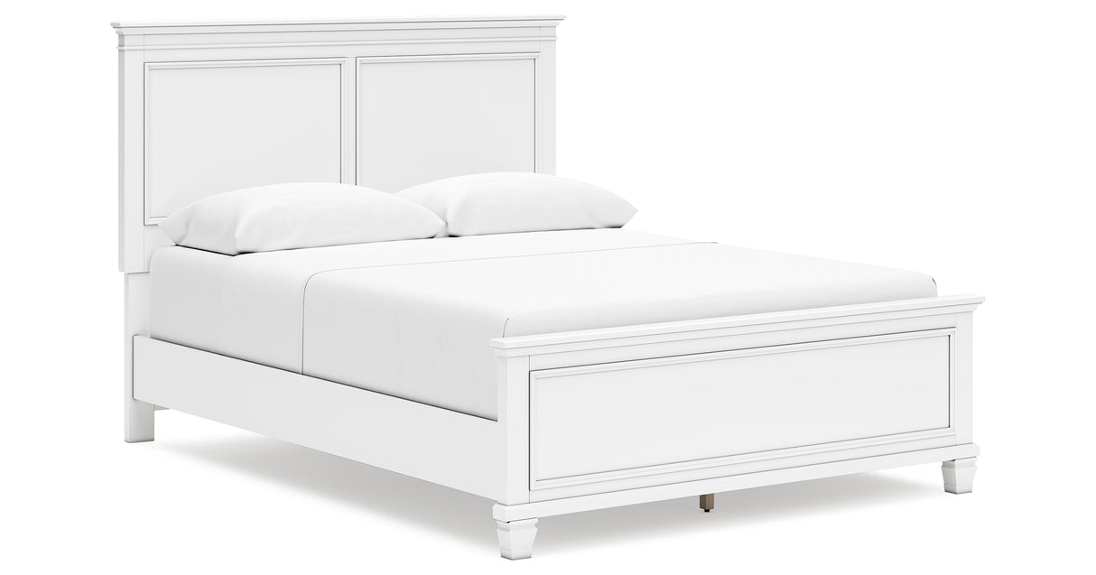 Fortman Queen Panel Bed with Mirrored Dresser and Chest in White from Ashley Furniture - Luna Furniture