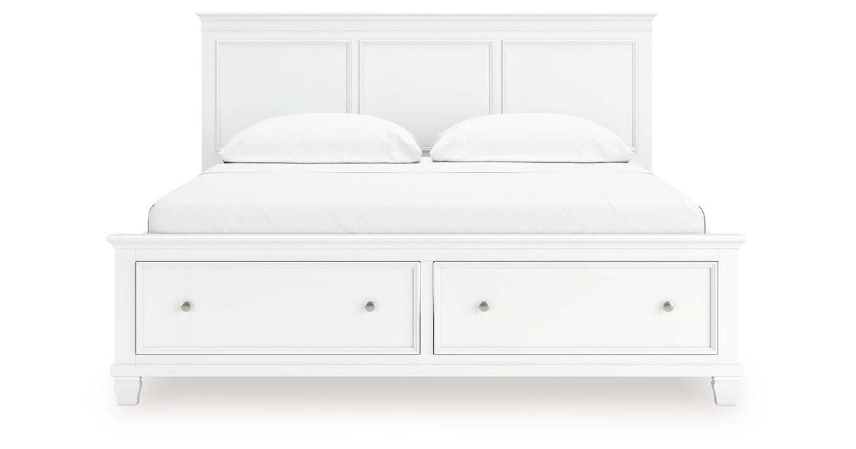 Fortman California King Panel Storage Bed with Mirrored Dresser in White from Ashley Furniture - Luna Furniture
