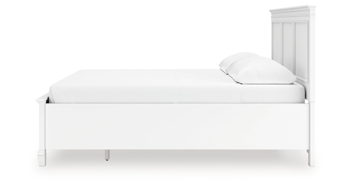 Fortman California King Panel Storage Bed with Mirrored Dresser and Nightstand in White from Ashley - Luna Furniture
