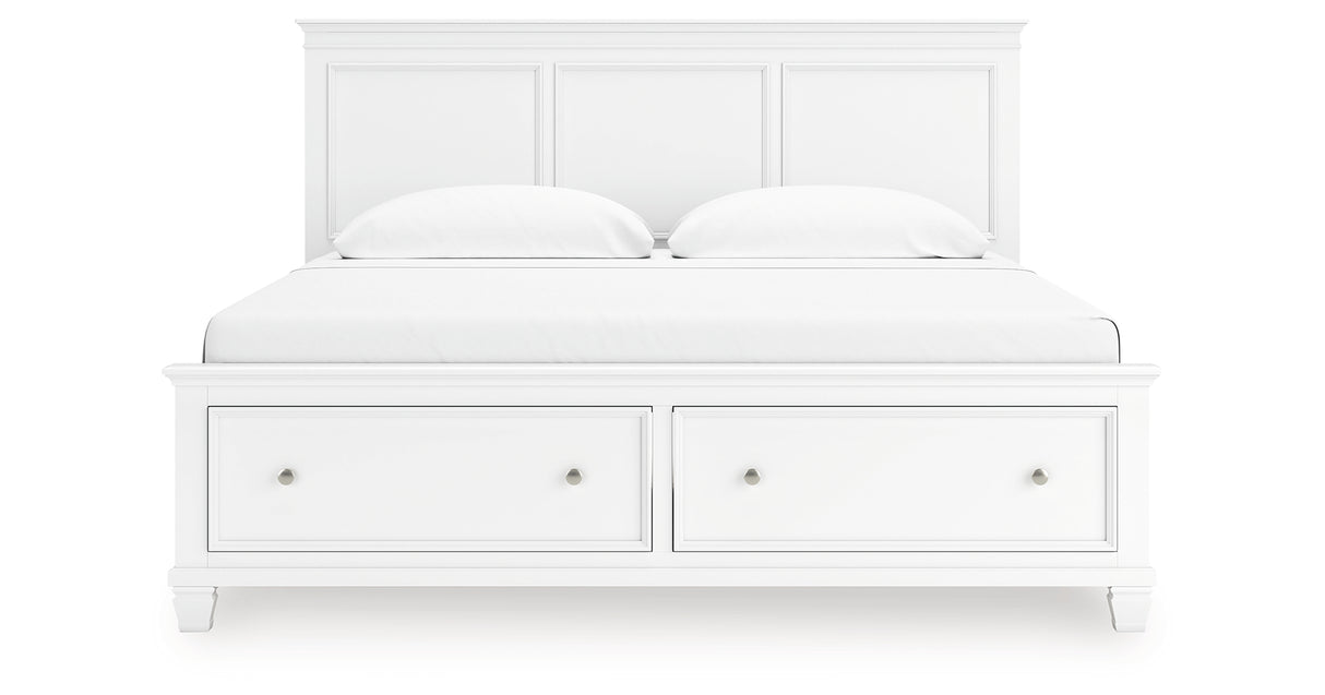 Fortman King Panel Storage Bed with Mirrored Dresser and Nightstand in White from Ashley Furniture - Luna Furniture