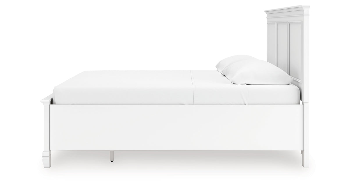 Fortman King Panel Storage Bed with Mirrored Dresser and Nightstand in White from Ashley Furniture - Luna Furniture
