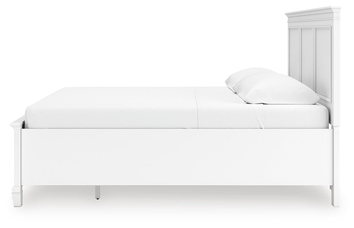 Fortman King Panel Storage Bed with Mirrored Dresser and Nightstand in White from Ashley Furniture - Luna Furniture