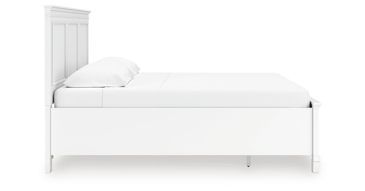 Fortman King Panel Storage Bed with Mirrored Dresser and Nightstand in White from Ashley Furniture - Luna Furniture