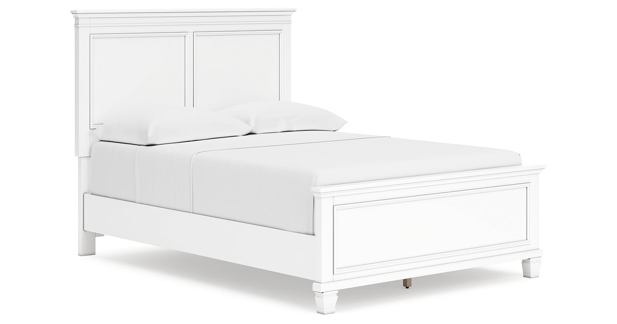 Fortman Full Panel Bed with Mirrored Dresser, Chest and 2 Nightstands in White from Ashley - Luna Furniture