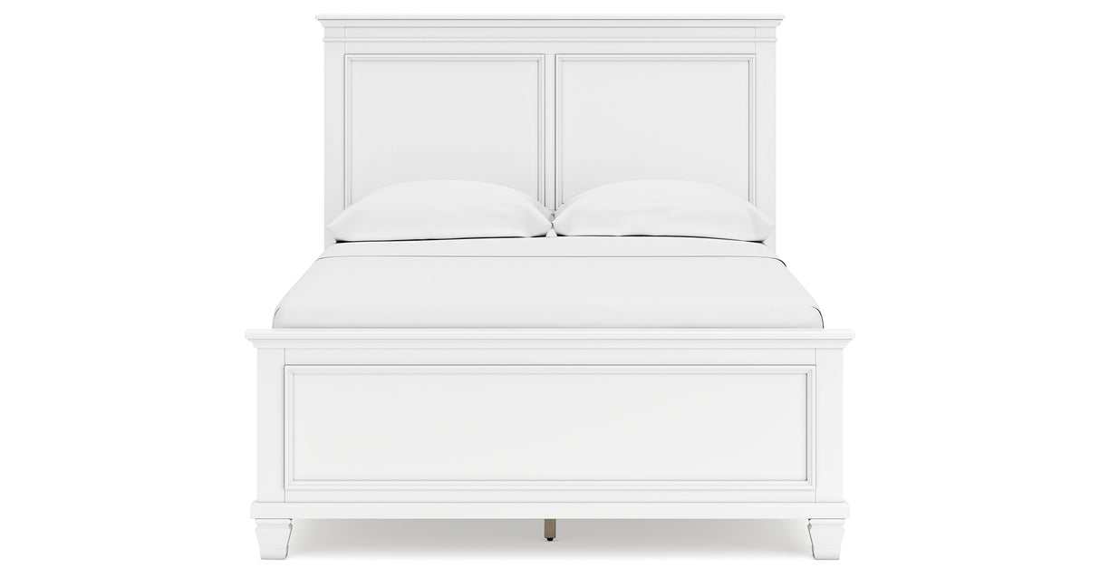 Fortman Full Panel Bed with Mirrored Dresser, Chest and 2 Nightstands in White from Ashley - Luna Furniture