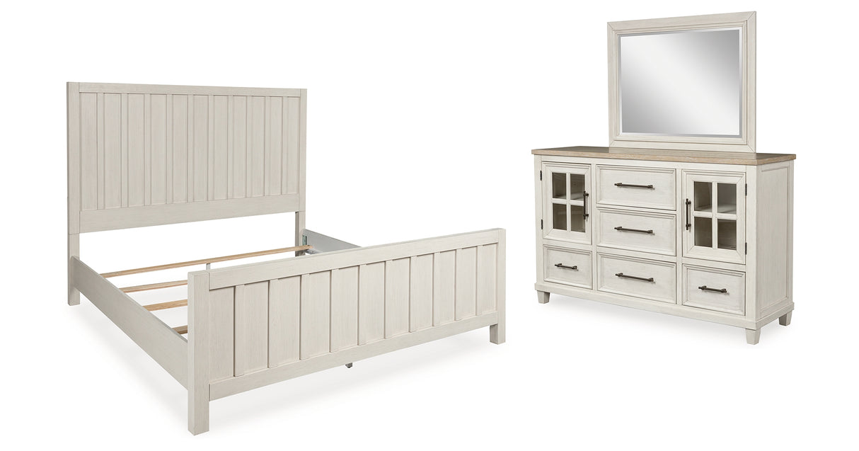 Shaybrock California King Panel Bed with Mirrored Dresser in Antique White from Ashley - Luna Furniture