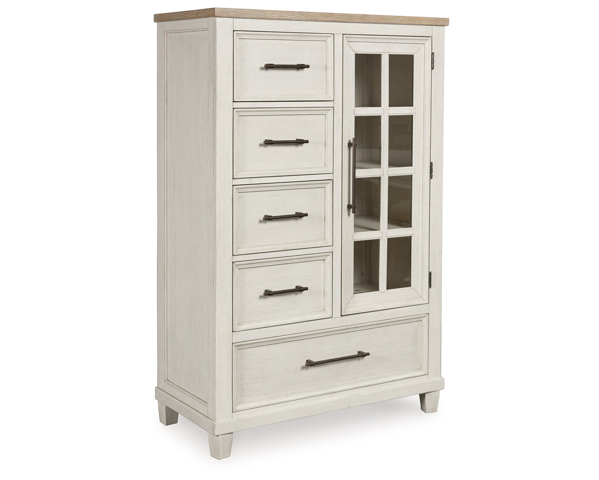 Shaybrock California King Panel Bed with Mirrored Dresser, Chest and Nightstand in Antique White from Ashley Furniture - Luna Furniture