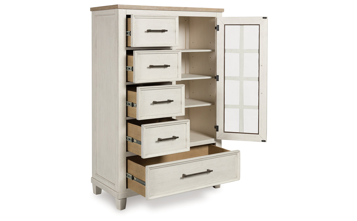 Shaybrock California King Panel Bed with Mirrored Dresser and Chest in Antique White from Ashley Furniture - Luna Furniture