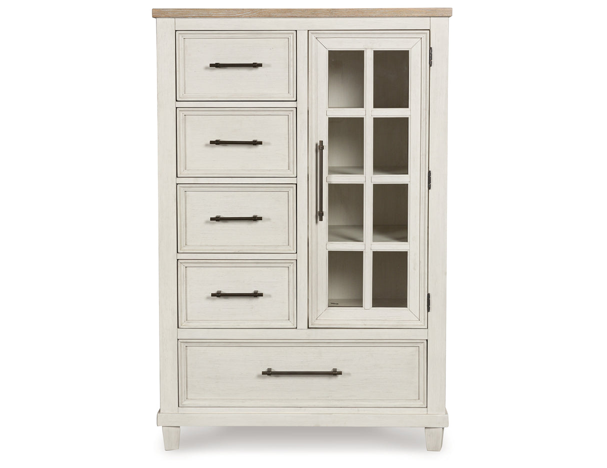 Shaybrock California King Panel Bed with Mirrored Dresser and Chest in Antique White from Ashley Furniture - Luna Furniture