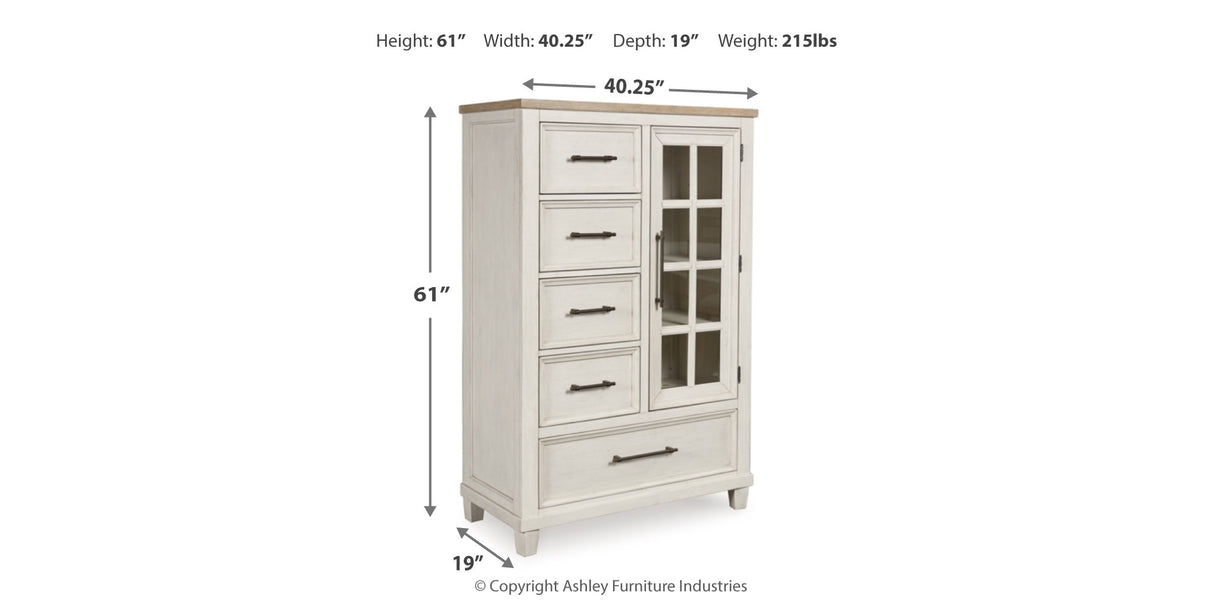 Shaybrock King Panel Bed with Mirrored Dresser, Chest and 2 Nightstands in Antique White from Ashley - Luna Furniture