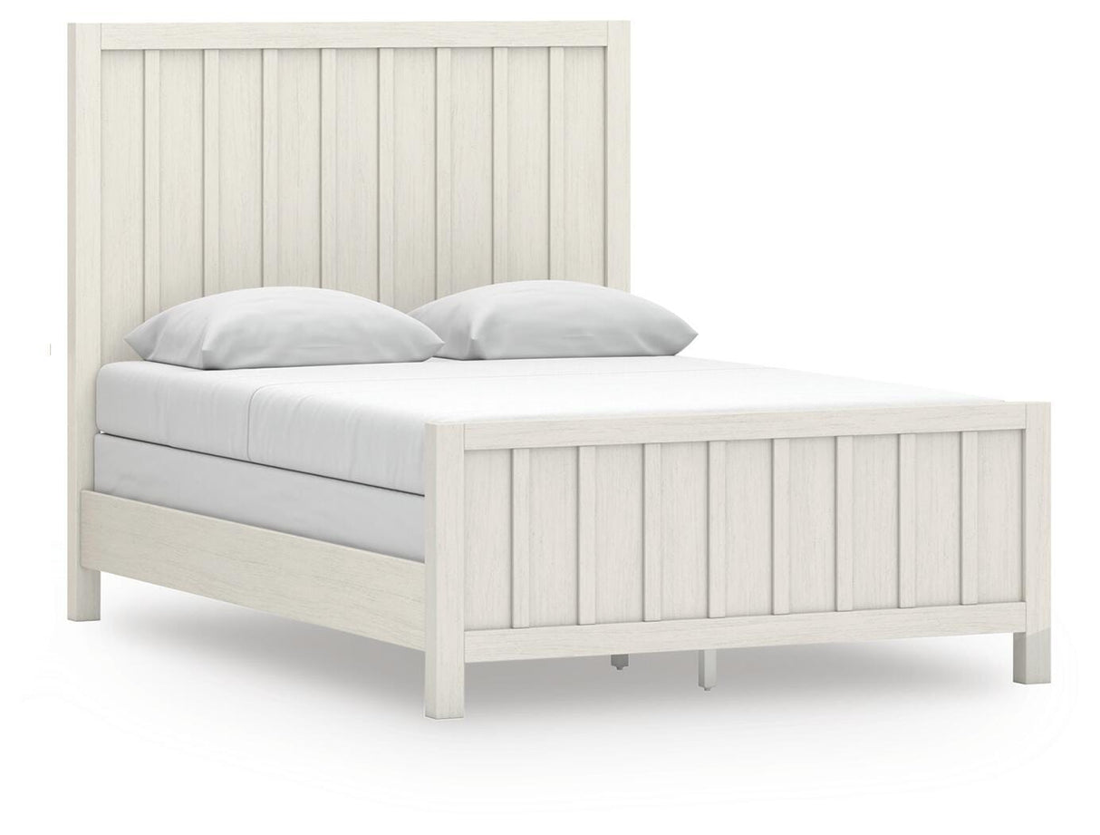 Shaybrock Antiqued White and Light Gray Wood Queen Panel Bed, Dresser, Mirror and Nightstand from Ashley - Luna Furniture
