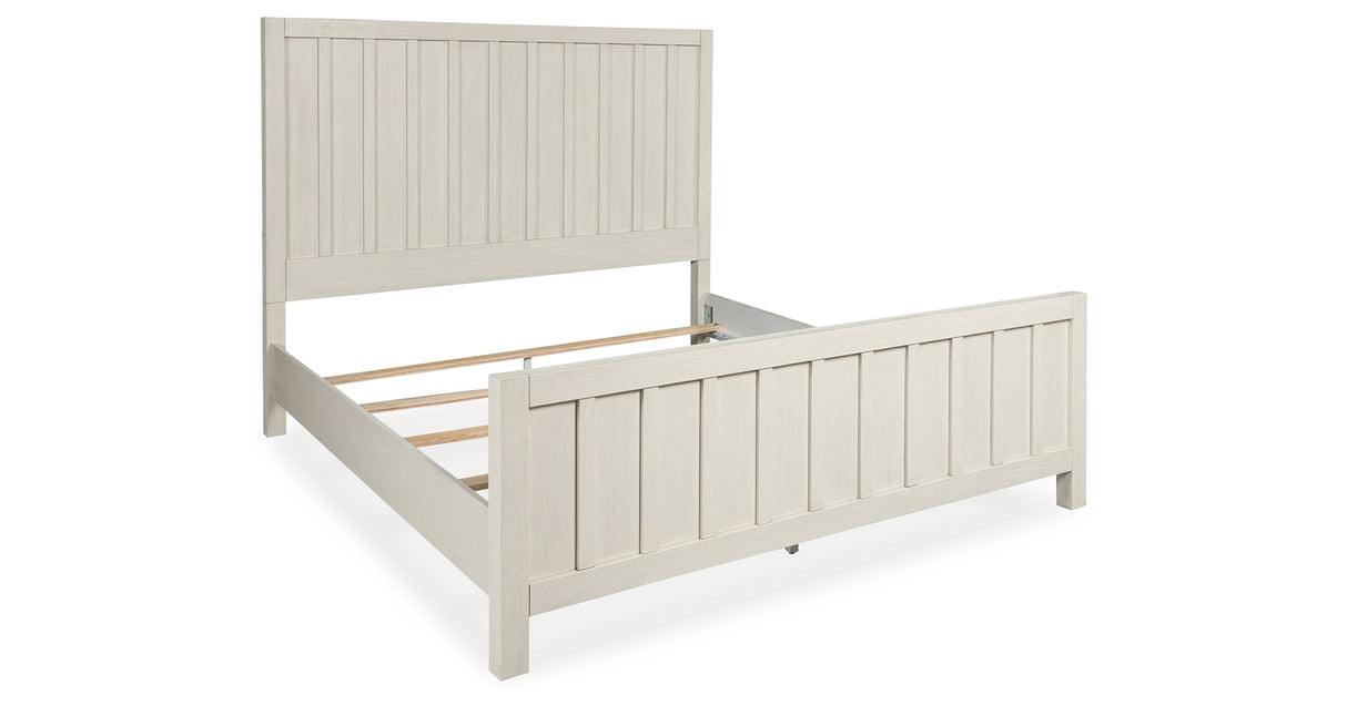 Shaybrock California King Panel Bed with Mirrored Dresser in Antique White from Ashley - Luna Furniture
