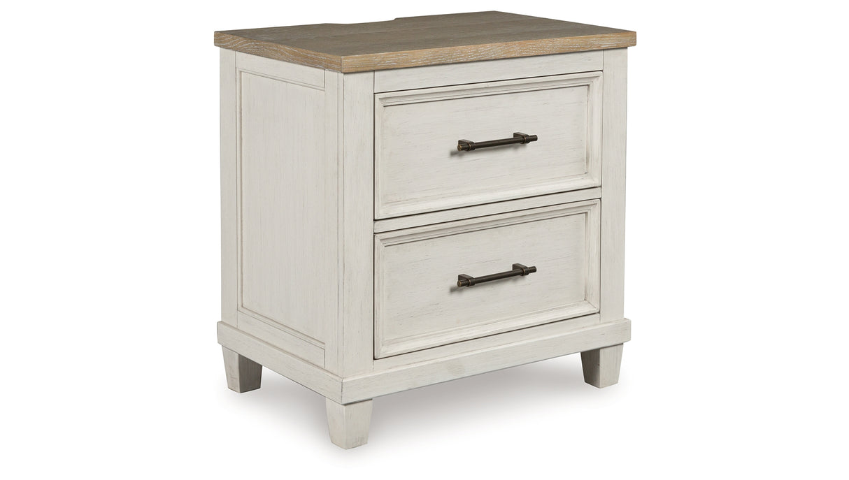Shaybrock California King Panel Bed with Mirrored Dresser, Chest and 2 Nightstands in Antique White from Ashley Furniture - Luna Furniture