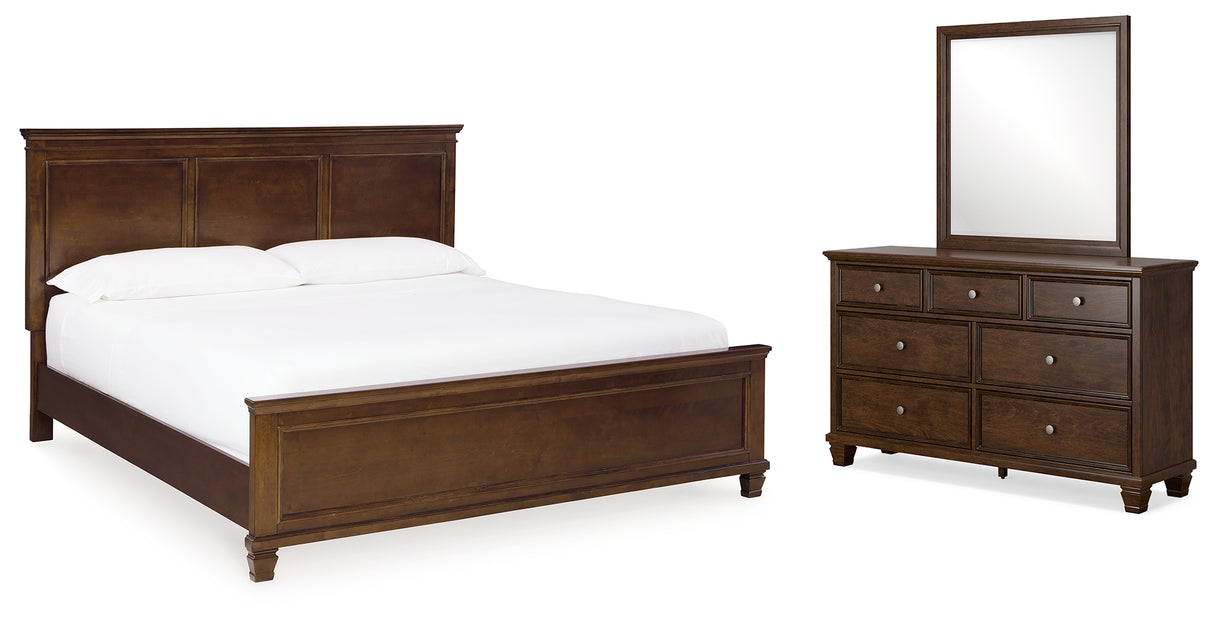 Danabr Brown King Panel Bed with Mirrored Dresser from Ashley Furniture - Luna Furniture