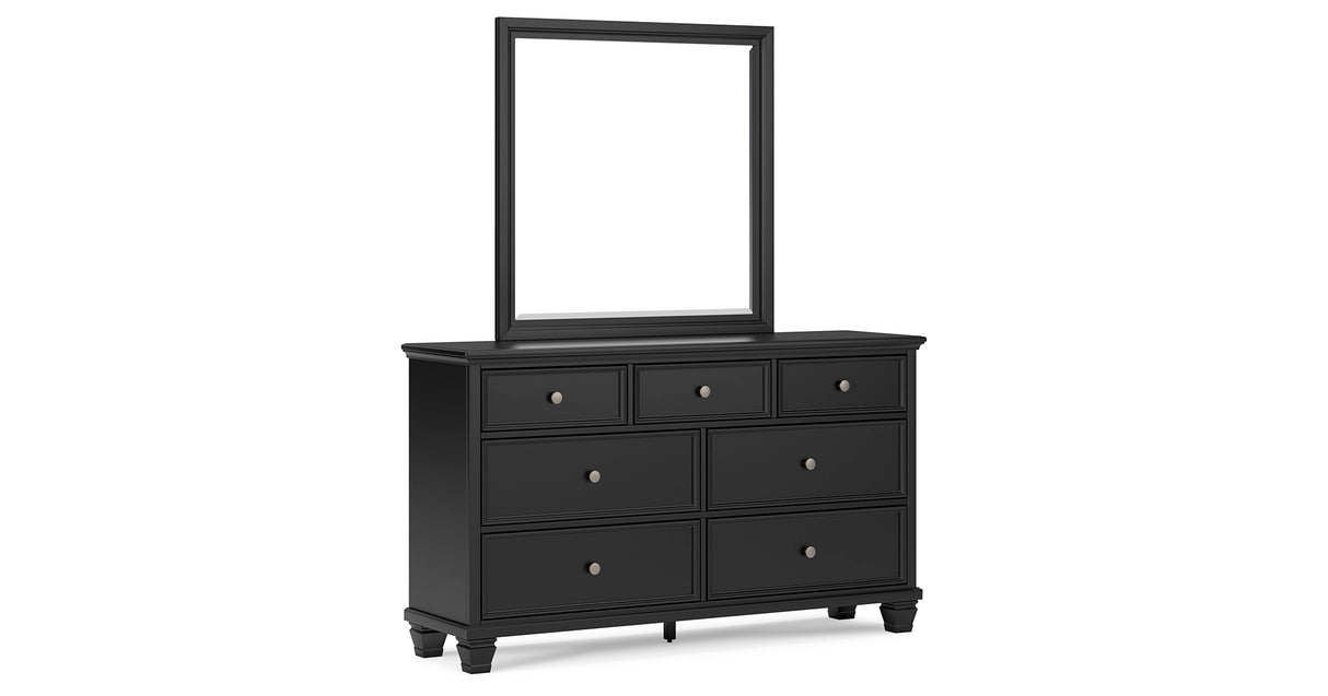 Lanolee Twin Panel Bed with Mirrored Dresser in Black from Ashley Furniture - Luna Furniture