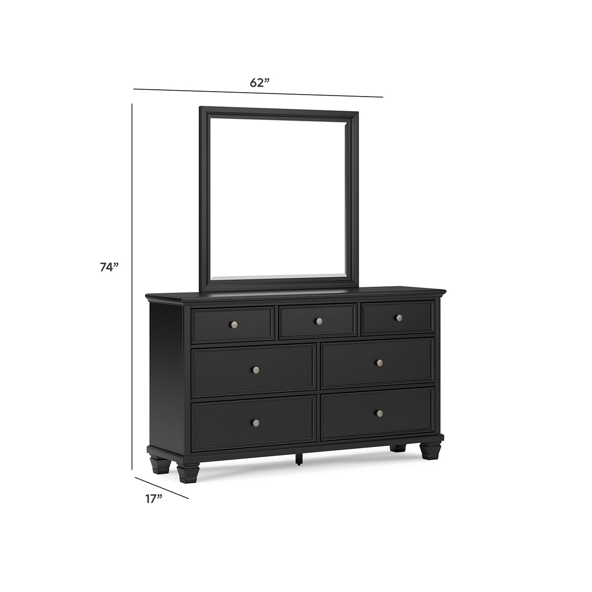Lanolee King Panel Bed with Mirrored Dresser and 2 Nightstands in Black from Ashley - Luna Furniture