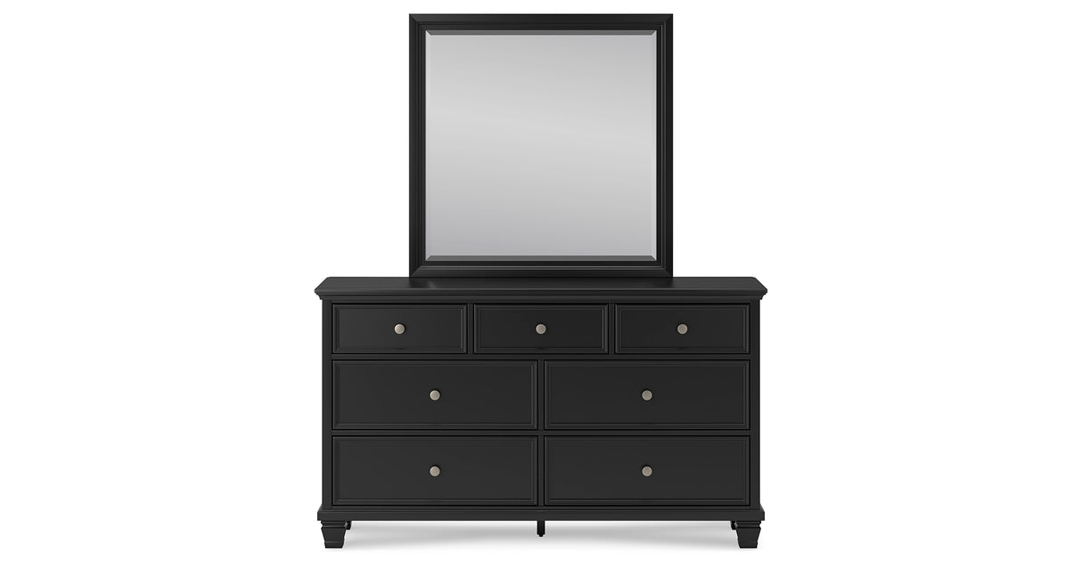Lanolee Twin Panel Bed with Mirrored Dresser, Chest and 2 Nightstands in Black from Ashley Furniture - Luna Furniture