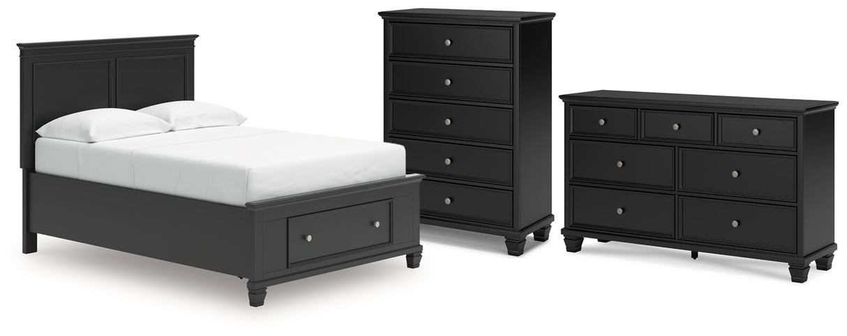 Lanolee Full Panel Storage Bed with Dresser and Chest in Black from Ashley Furniture - Luna Furniture