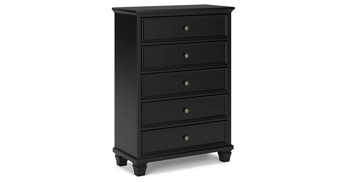 Lanolee Twin Panel Bed with Mirrored Dresser, Chest and Nightstand in Black from Ashley Furniture - Luna Furniture