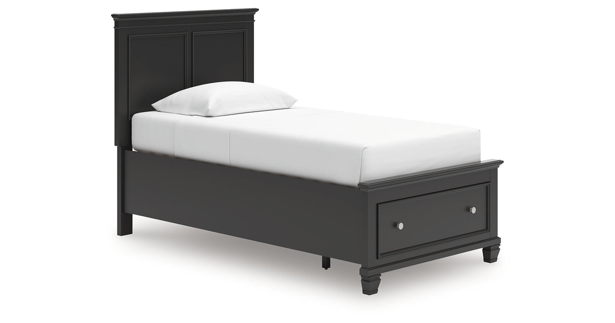 Lanolee Twin Panel Storage Bed with Mirrored Dresser and Nightstand in Black from Ashley Furniture - Luna Furniture