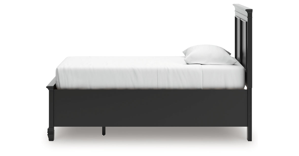 Lanolee Twin Panel Storage Bed with Mirrored Dresser and Nightstand in Black from Ashley Furniture - Luna Furniture