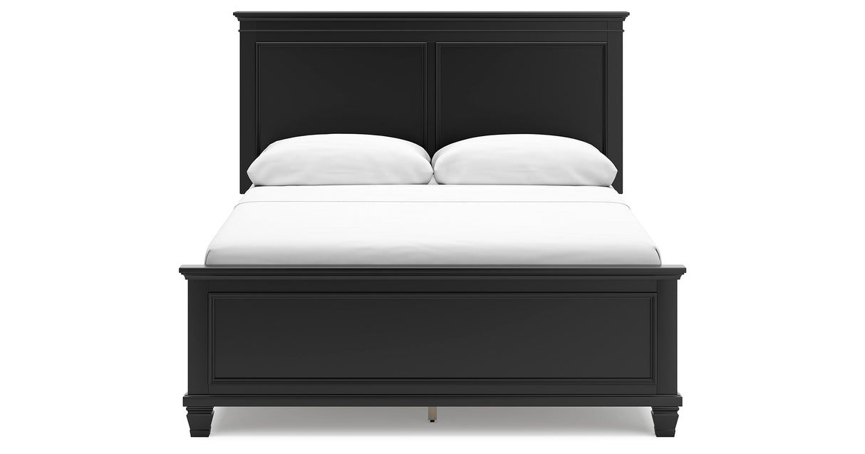 Lanolee Queen Panel Bed with Mirrored Dresser, Chest and 2 Nightstands in Black from Ashley Furniture - Luna Furniture