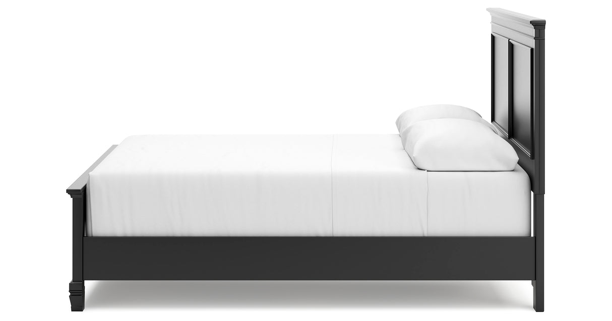 Lanolee Queen Panel Bed with Mirrored Dresser and Nightstand in Black from Ashley Furniture - Luna Furniture