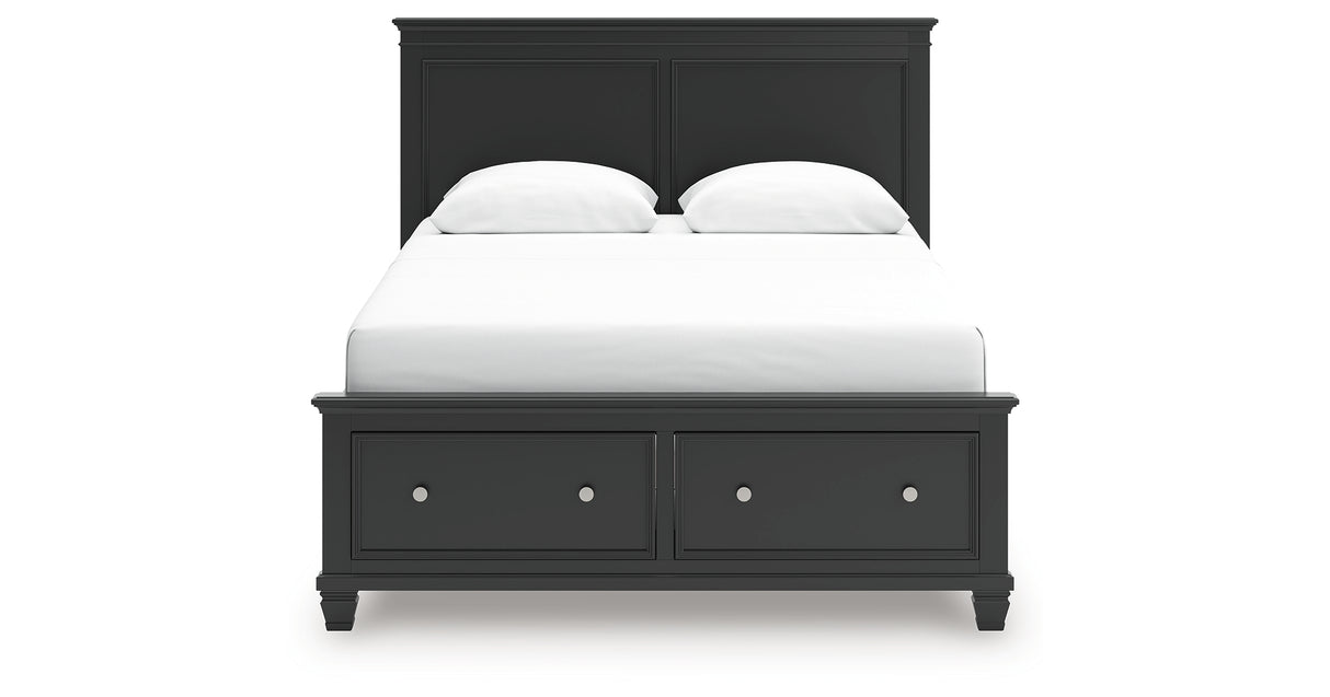 Lanolee Queen Panel Storage Bed with Mirrored Dresser in Black from Ashley Furniture - Luna Furniture