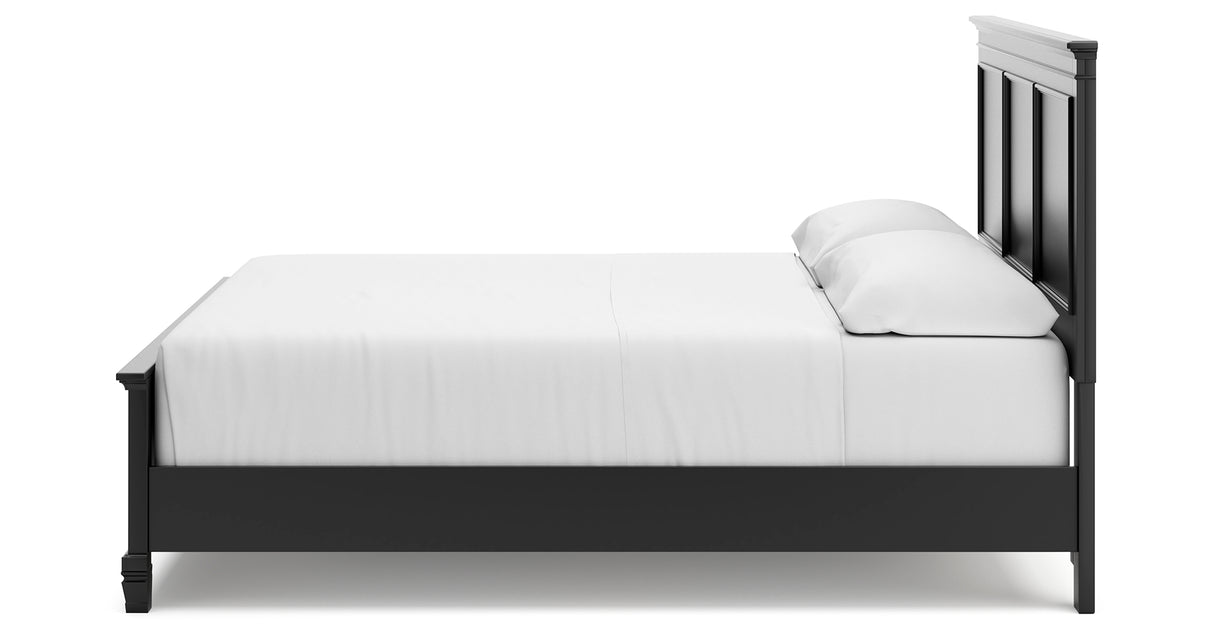 Lanolee California King Panel Bed with Mirrored Dresser, Chest and Nightstand in Black from Ashley Furniture - Luna Furniture