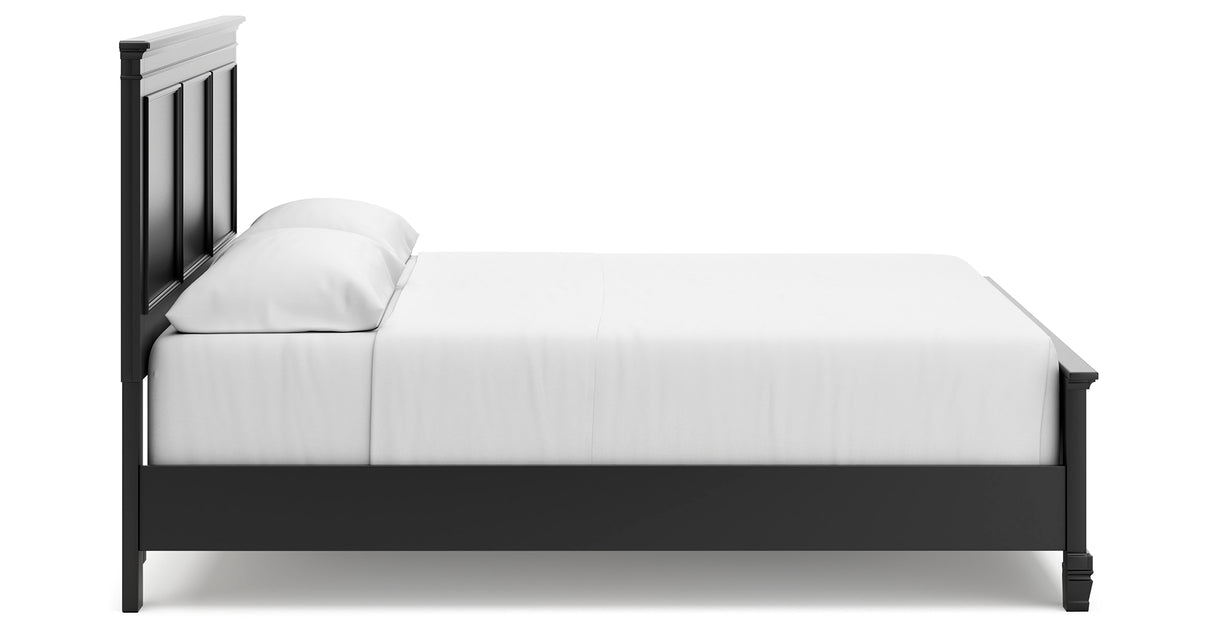 Lanolee California King Panel Bed with Mirrored Dresser, Chest and 2 Nightstands in Black from Ashley Furniture - Luna Furniture
