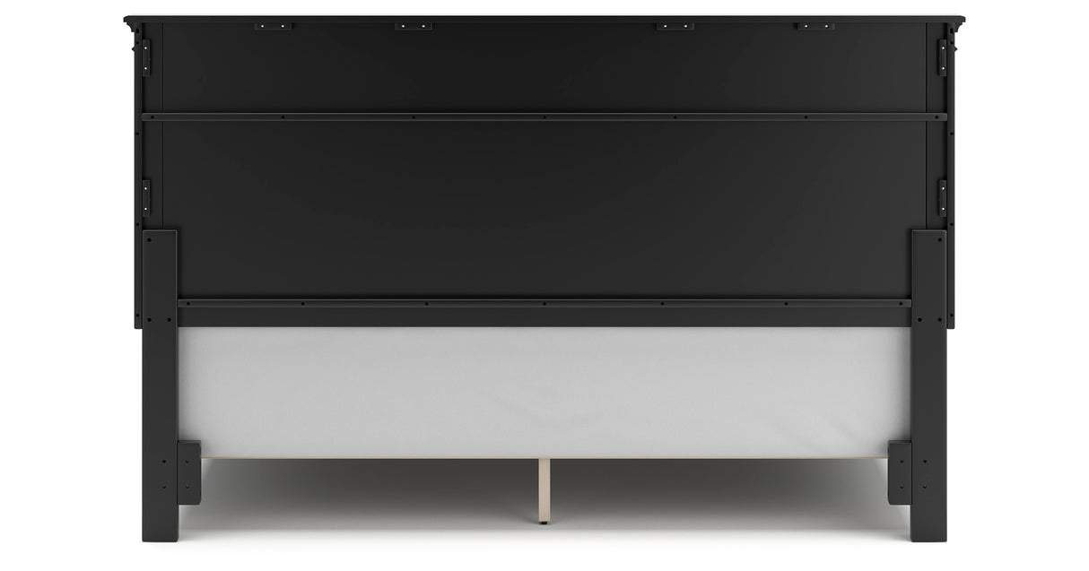 Lanolee King Panel Bed with Mirrored Dresser, Chest and 2 Nightstands in Black from Ashley Furniture - Luna Furniture