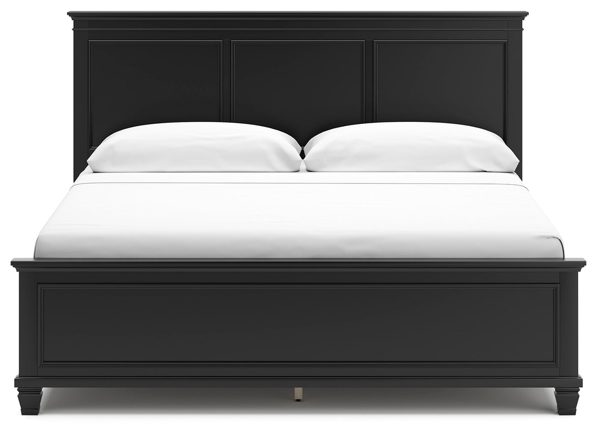 Lanolee King Panel Bed with Mirrored Dresser in Black from Ashley - Luna Furniture