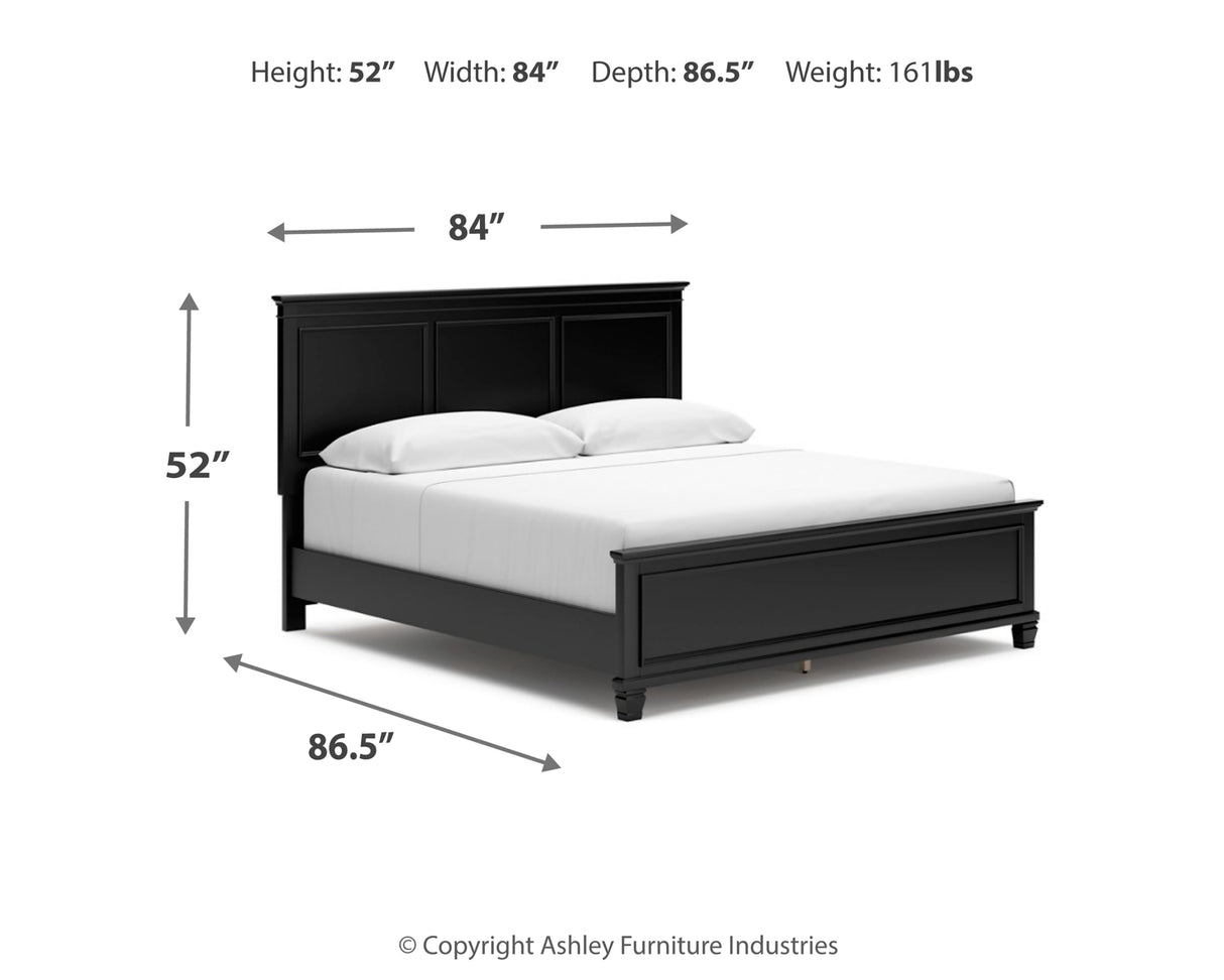 Lanolee King Panel Bed with Mirrored Dresser and 2 Nightstands in Black from Ashley Furniture - Luna Furniture