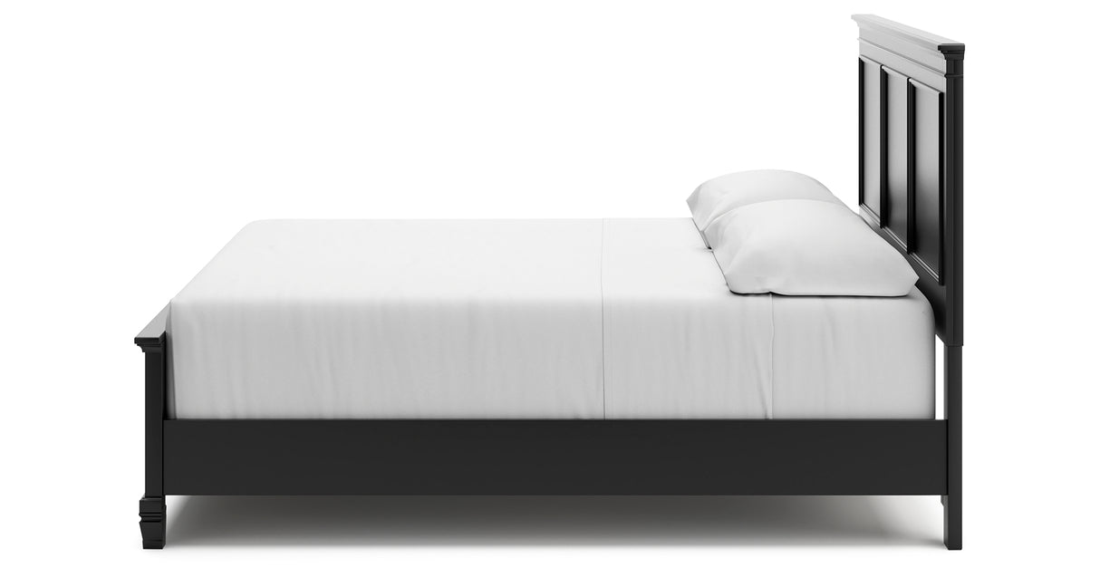 Lanolee King Panel Bed with Mirrored Dresser and Chest in Black from Ashley Furniture - Luna Furniture