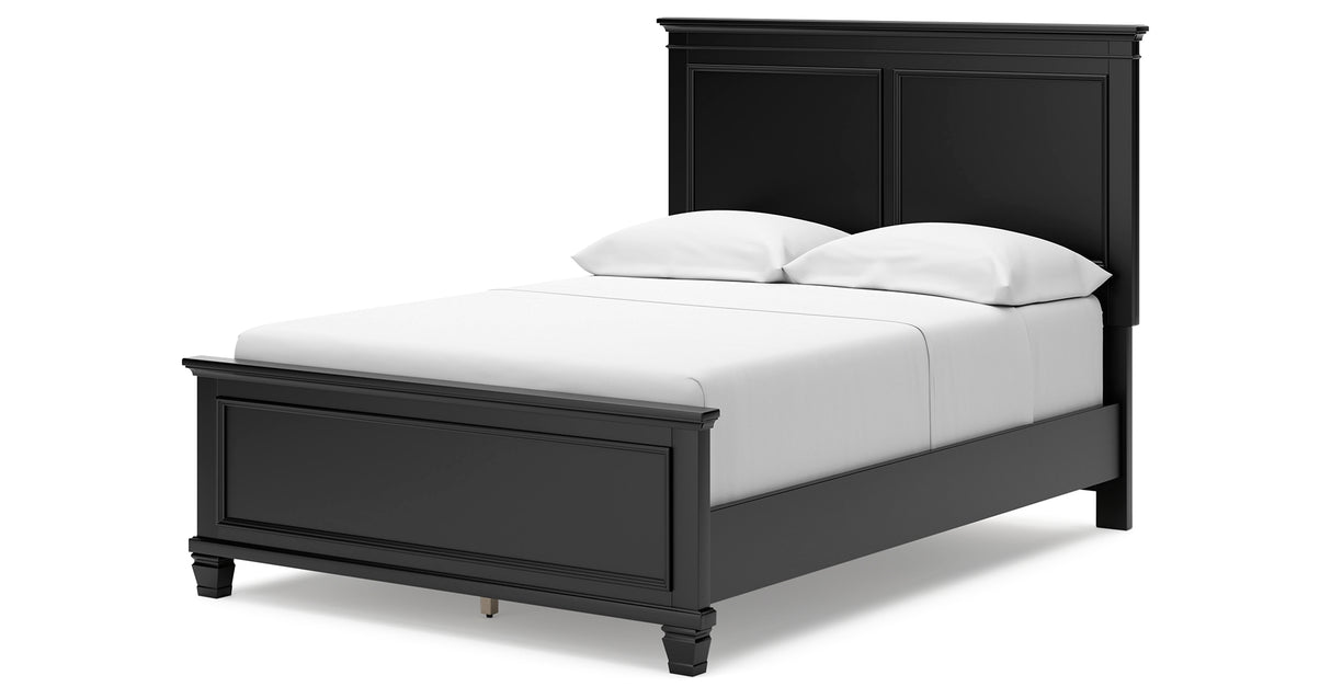 Lanolee Full Panel Bed with Mirrored Dresser and Chest in Black from Ashley - Luna Furniture