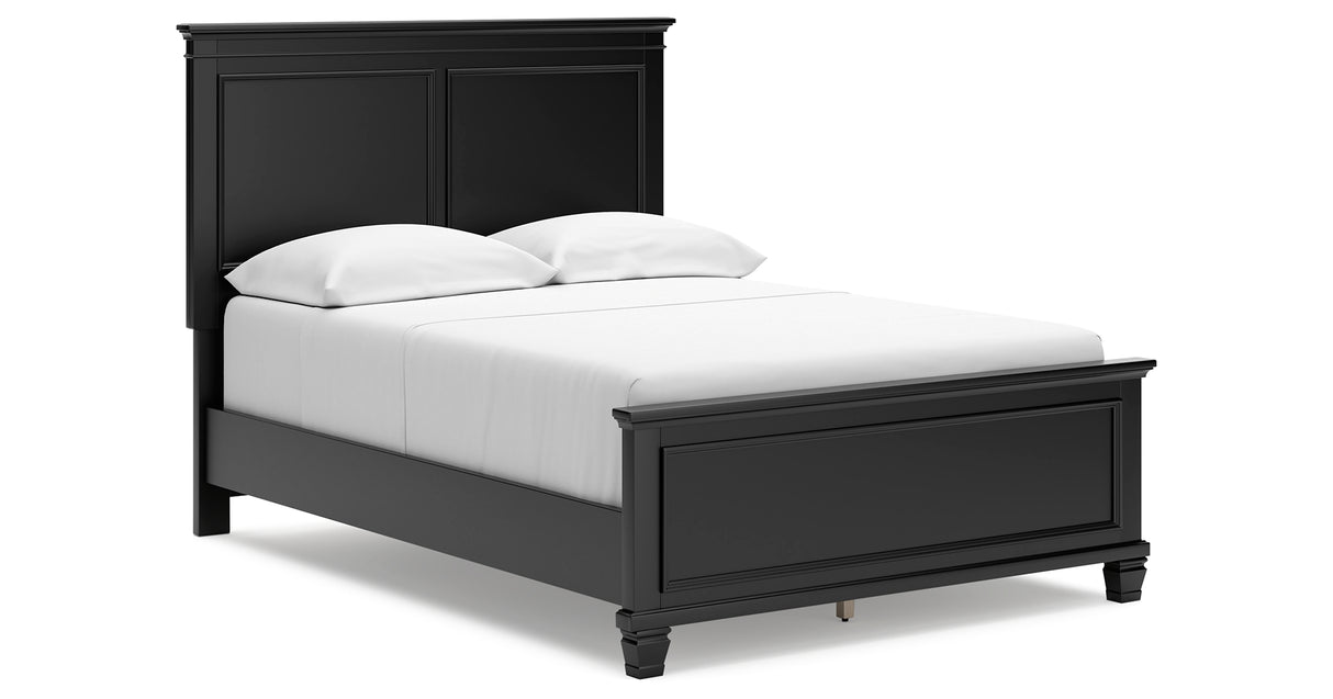 Lanolee Full Panel Bed with Mirrored Dresser and 2 Nightstands in Black from Ashley - Luna Furniture