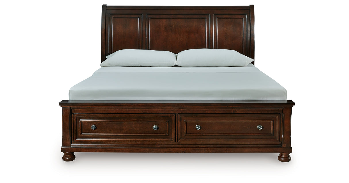 Porter Rustic Brown California King Sleigh Storage Platform Bed from Ashley Furniture - Luna Furniture
