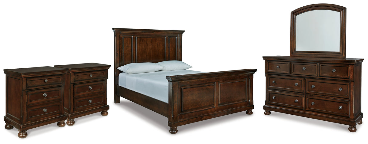 Porter Rustic Brown Queen Panel Bed, Dresser, Mirror and 2 Nightstands from Ashley Furniture - Luna Furniture