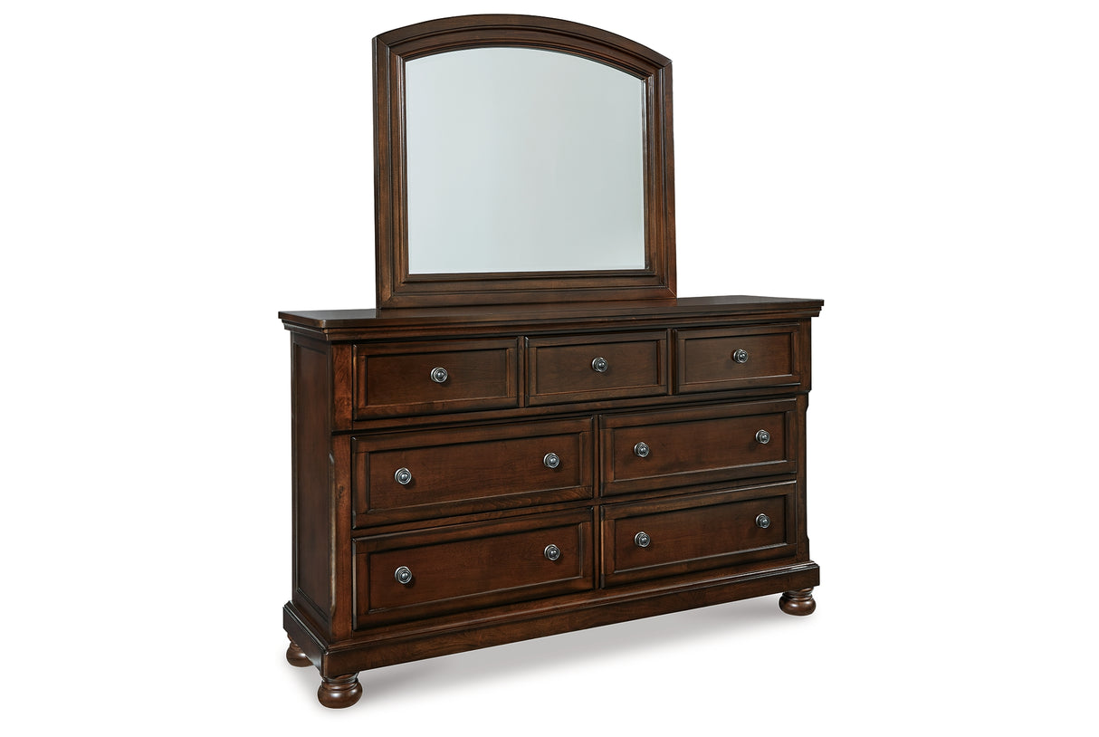 Porter California King Panel Bed with Mirrored Dresser, Chest and 2 Nightstands in Rustic Brown from Ashley Furniture - Luna Furniture
