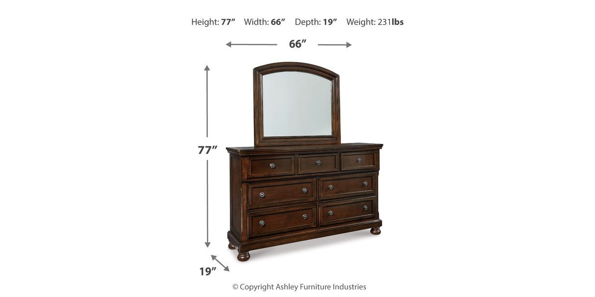 Porter Rustic Brown King Panel Bed with Mirrored Dresser and 2 Nightstands from Ashley Furniture - Luna Furniture