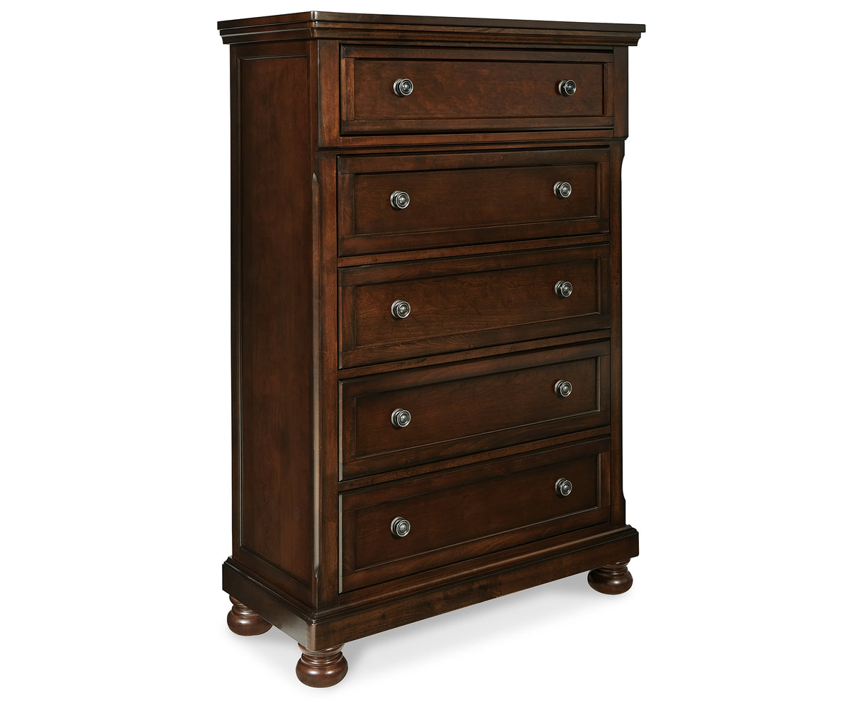 Porter California King Panel Bed with Mirrored Dresser, Chest and 2 Nightstands in Rustic Brown from Ashley Furniture - Luna Furniture