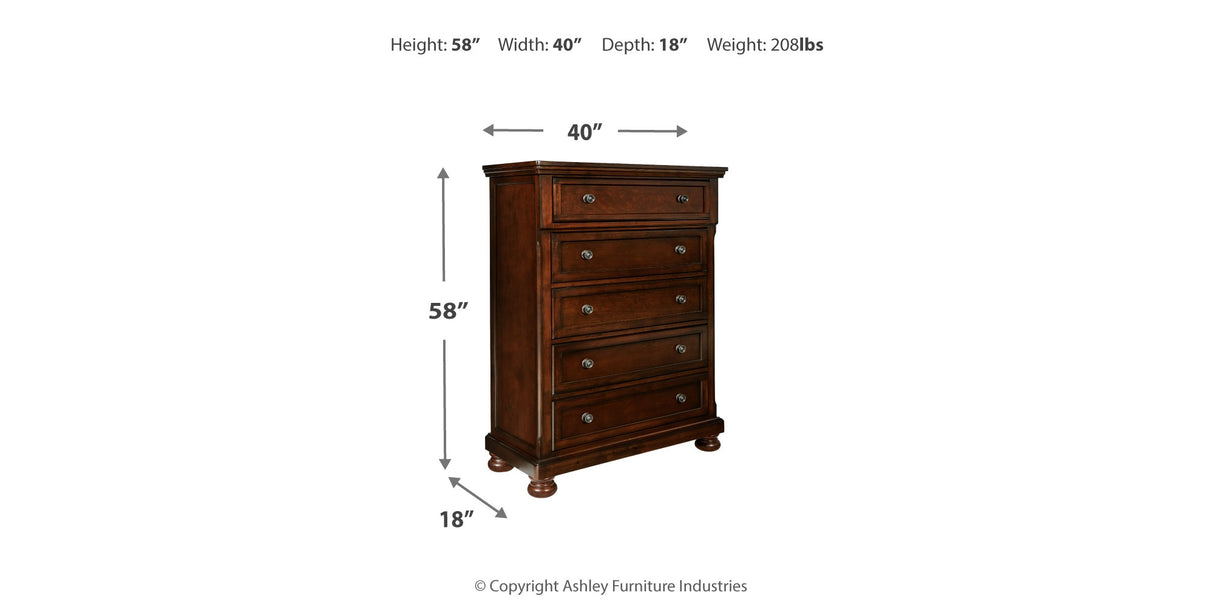 Porter Queen Panel Bed with Mirrored Dresser, Chest and 2 Nightstands in Rustic Brown from Ashley Furniture - Luna Furniture