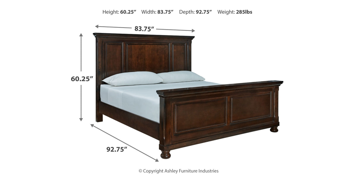 Porter California King Panel Bed with Mirrored Dresser and 2 Nightstands in Rustic Brown from Ashley Furniture - Luna Furniture